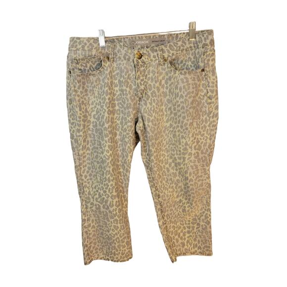 Vtg Jordache Cropped Jeans Tan Black Cheetah Print Mid Rise Skinny Size 14 - Picture 2 of 11